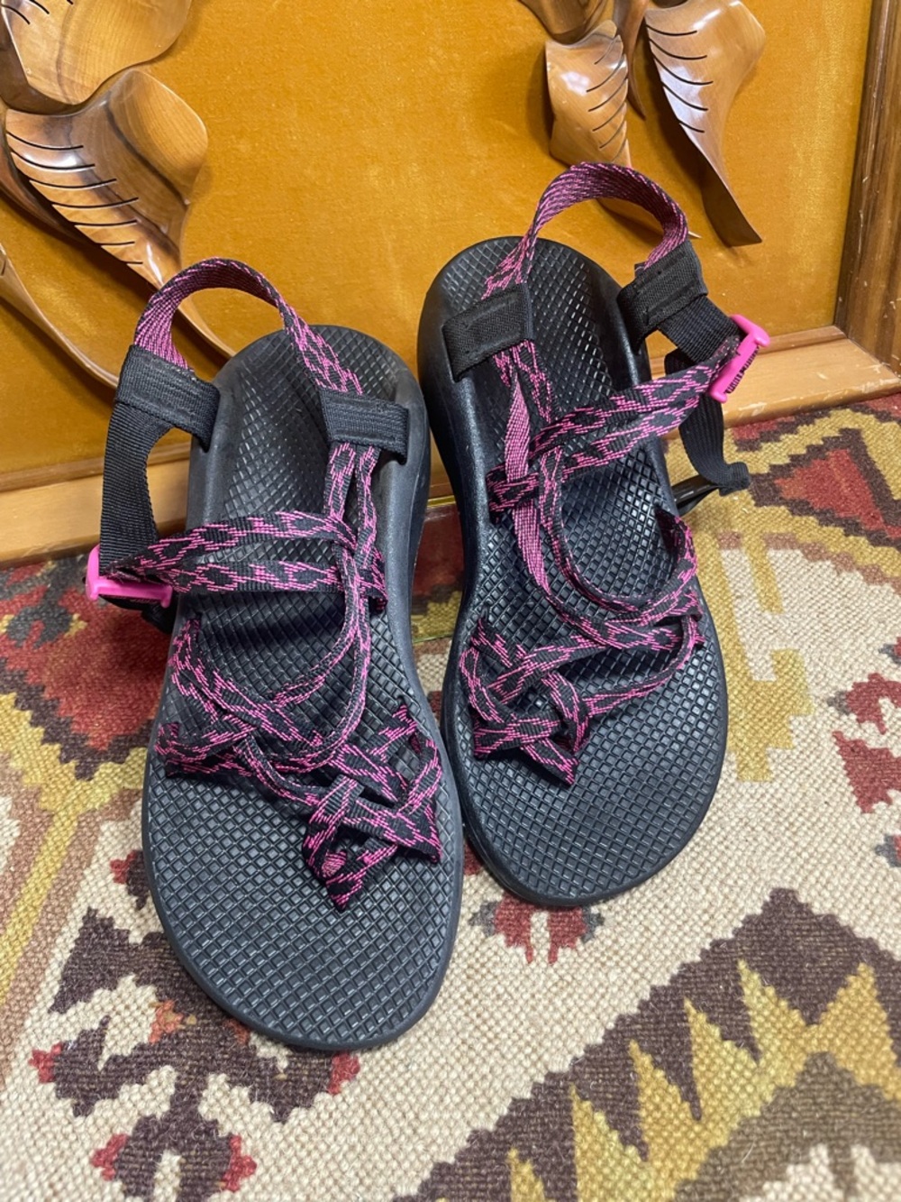 Chaco Women's Black Sandals with Pink Patterned Straps